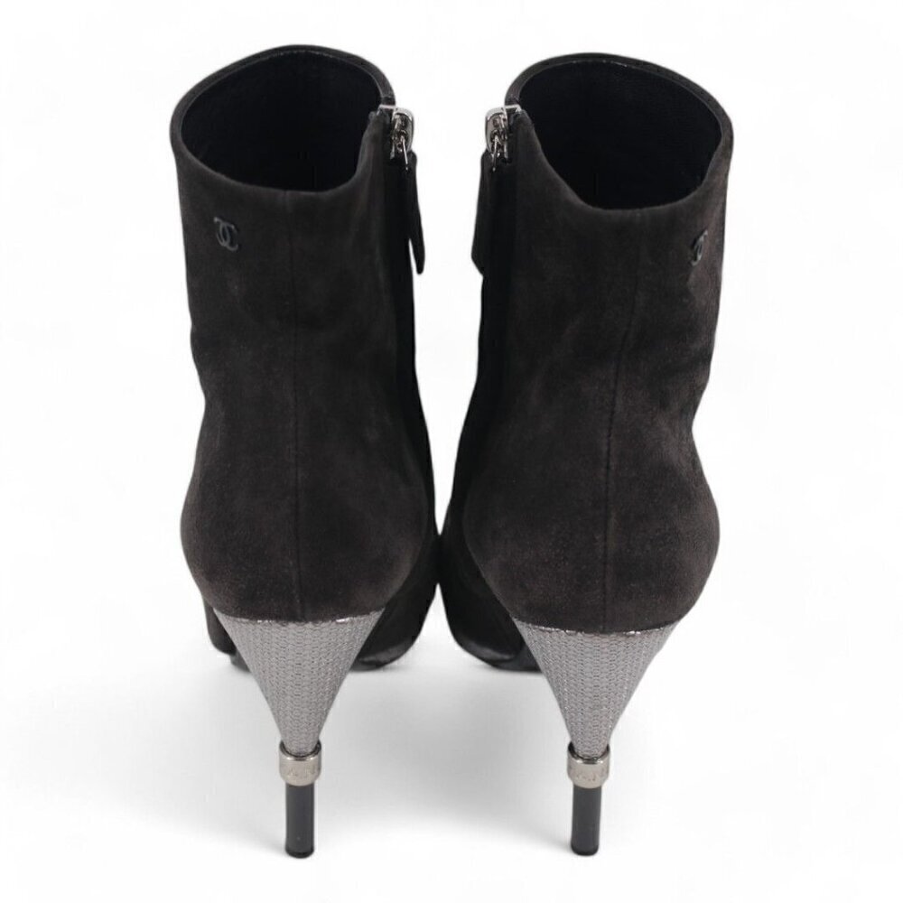 Chanel Suede Interlocking CC Logo High Heel Ankle Booties - Picture 8 of 11